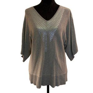 Zara Collection Womens Gray Sequined Top Lightweight Sweater Wide Sleeve Large